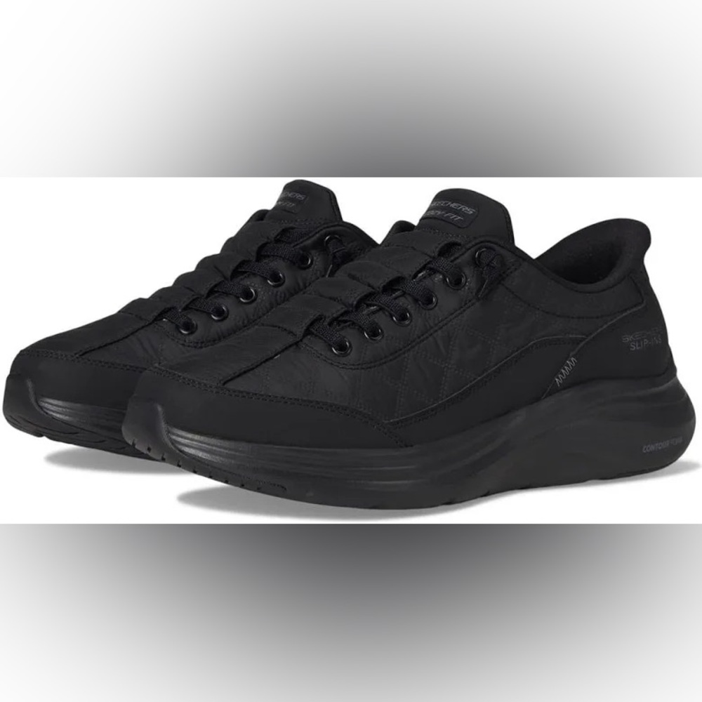 🆕 Skechers Slip-ins Cozy Fit Sneakers Womens 8.5 Black Hands Free Walking